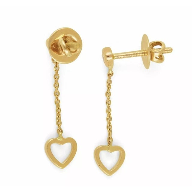 Dainty Heart Shape 14k Solid Gold Bezel Set Diamond Drop & Dangle Earrings - 2 Pieces For Sale - Image 4 of 6