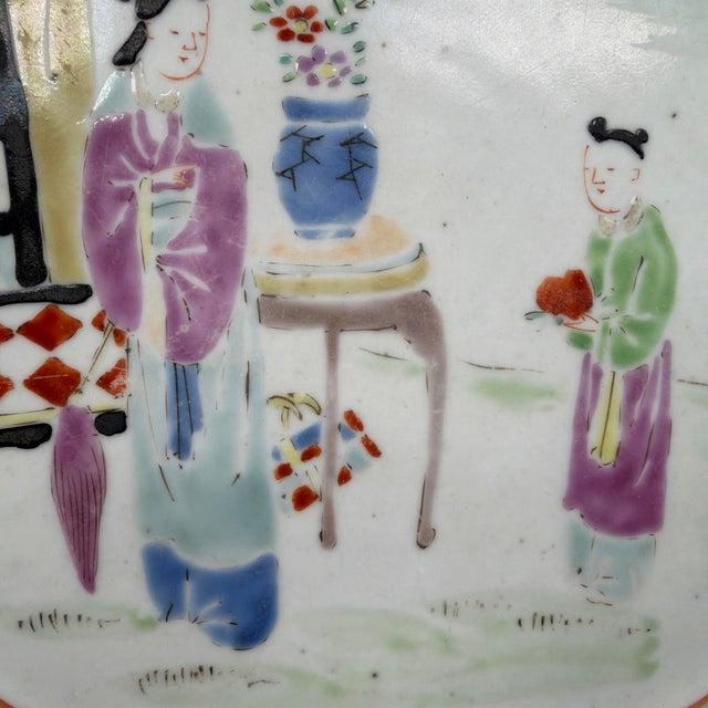 Ceramic Late 19th Century Chinese Famille Rose Figural Porcelain Charger - 11" For Sale - Image 7 of 17