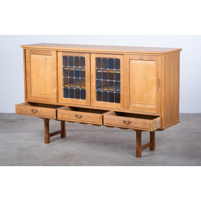 Brutalist Oak Sideboard attributed to Henning Kjærnulf, Denmark, 1960s For Sale - Image 4 of 12