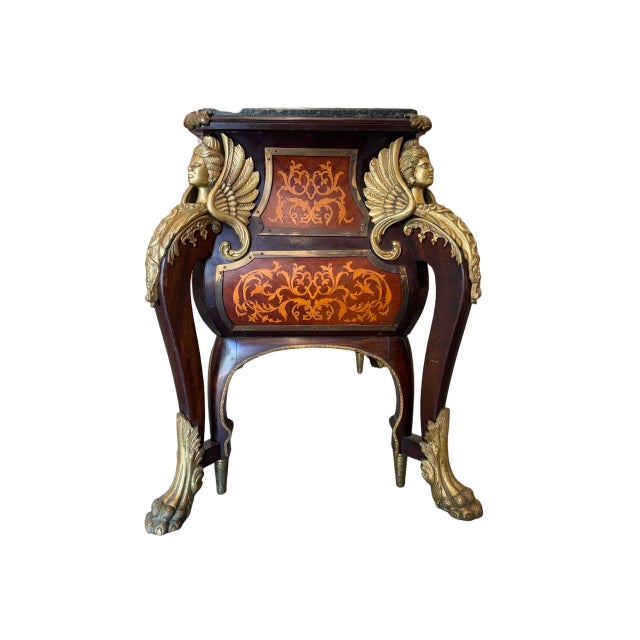 French Vintage French Louis XIV Style Walnut Bombe Commode, Mid-20th Century – Marble Top & Ormolu For Sale - Image 3 of 18