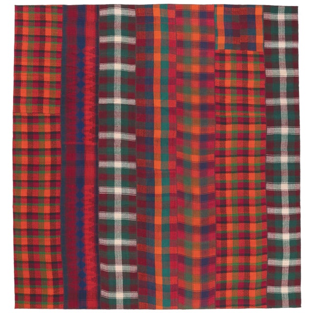 Vintage Kilim Tartan Plaid Rug - 11'02 x 11'11 For Sale - Image 10 of 12
