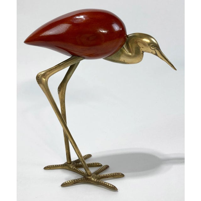 Mid-Century Modern Vintage Rosewood and Brass Cranes, Pair For Sale - Image 3 of 10