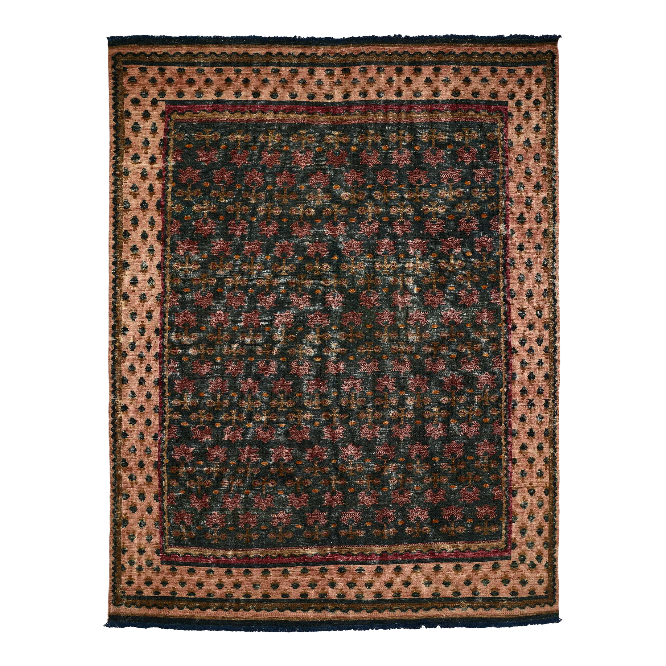 【Vintage】Hand Knit Rug 170×100 Ward + Gray Bergamot HandKnotted 100% Ghazni Wool Runner Rug