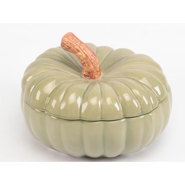 Traditional Williams-Sonoma Sage Green Pumpkin Soup Tureen & 4 Bowls - Set of 5 For Sale - Image 3 of 7