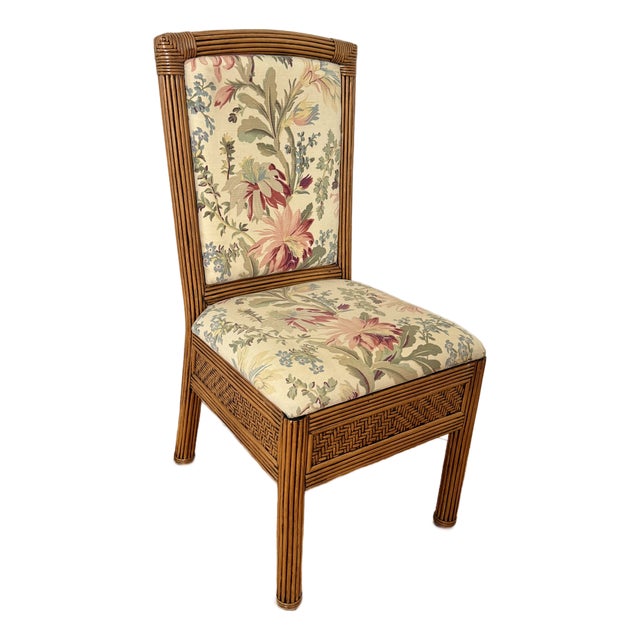 Vintage Pencil Reed Side Chair With Floral Upholstery For Sale