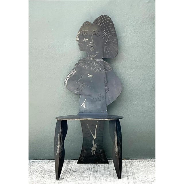 1990s Vintage Robert Moore Cubist Figurative Steele Chair For Sale - Image 5 of 12