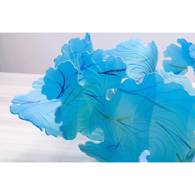A whimsical studio art glass bowl or vessel from the "Seafan Series" in an azure blue color by Ann Arbor artist Janet...