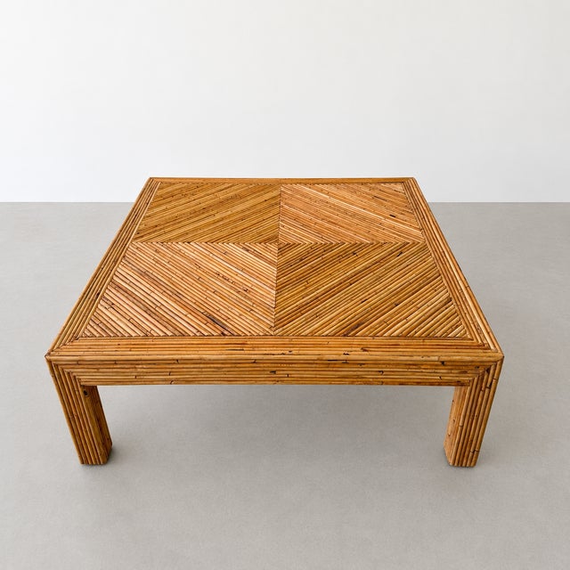 Bielecky Brothers Vintage 1970s Pencil Reed Rattan Coffee Table Square Mid Century Modern For Sale - Image 4 of 10