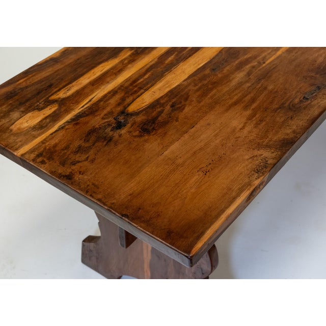 Wood Vintage English Yew Wood Trestle Dining Table, 1960s For Sale - Image 7 of 15