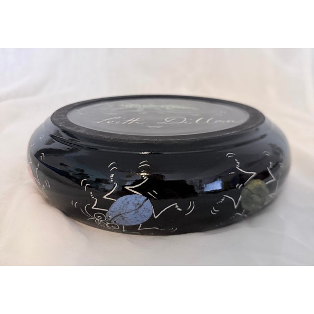 Folk Art 1970s Leith Dillon Signed Studio Pottery Bowl 5.5” Black Glaze Insect Folk Art For Sale - Image 3 of 6