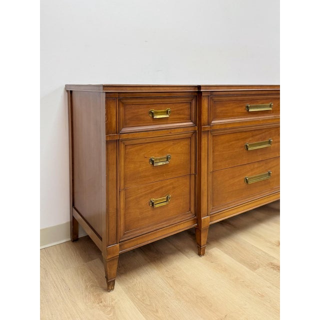 Vintage Dresser Drexel Transitional MCM Nine Drawer Lowboy Brass Handles For Sale In Tampa - Image 6 of 18