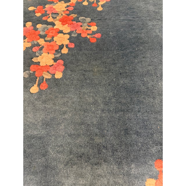 Sky Blue Mid-20th Century Chinese Art Deco Oval Rug 2'7" X 4'5" For Sale - Image 8 of 9