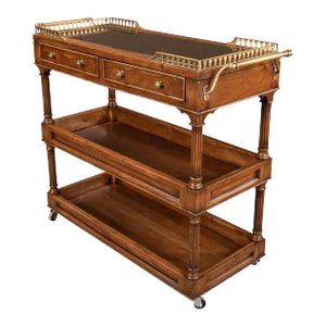 Traditional Style Walnut Rolling Bar Cart