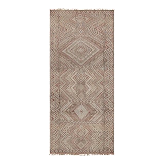 1940s Vintage Zayane Moroccan Kilim in White & Brown Tribal Patterns by Rug & Kilim For Sale
