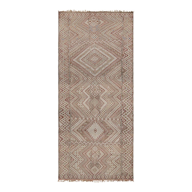 1940s Vintage Zayane Moroccan Kilim in White & Brown Tribal Patterns by Rug & Kilim For Sale