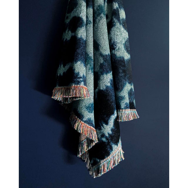 2020s Rousseau Jade Inkblot Abstract Pattern Fringed Throw Blanket For Sale - Image 5 of 7