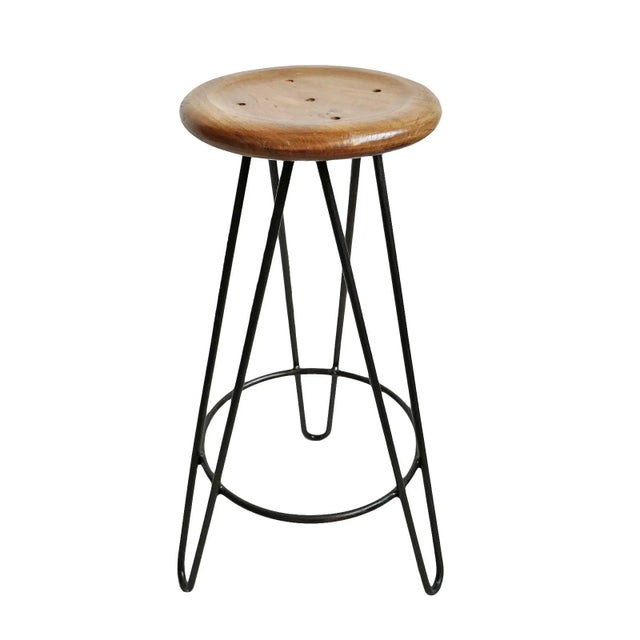 Early 21st Century Vintage Teak Frisbee Bar Stool For Sale - Image 5 of 5