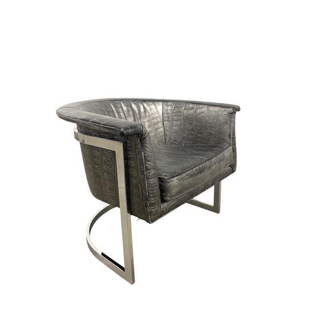 1970s Pair of 1970s Milo Baughman Style Chromed Leather Lounge Chairs For Sale - Image 5 of 8