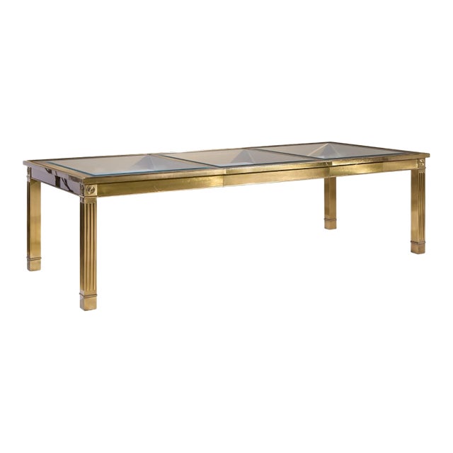 Mastercraft Mid Century Brass Expanding Dining Table With 1 Leaf For Sale