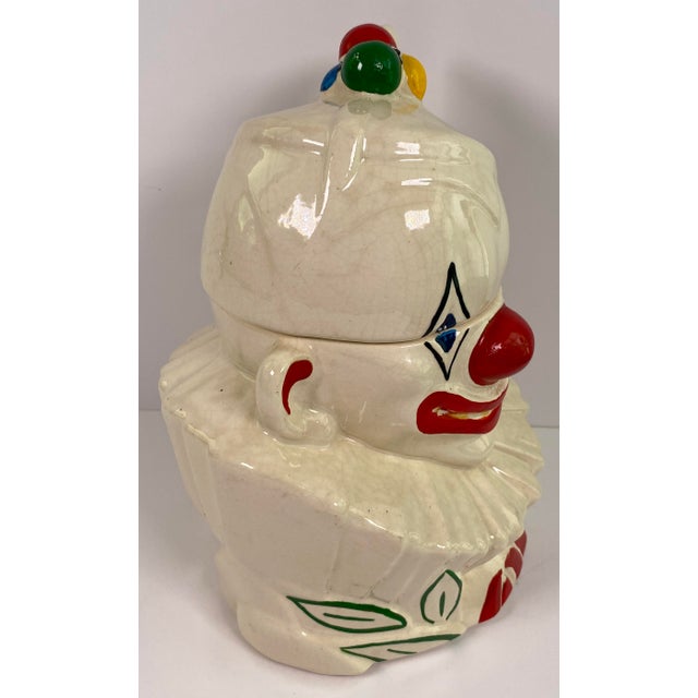 Folk Art Vintage Hand-Painted Ceramic Clown Cookie Jar With Ruffled Collar, Whimsical Folk Art Storage Canister For Sale - Image 3 of 9