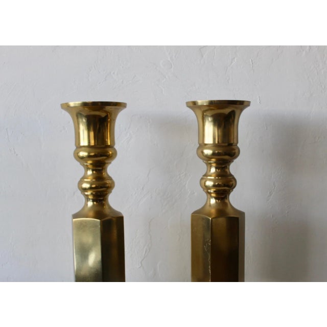 1970s Mid-Century Modern Large Brass Altar Style Candleholders-A Pair For Sale - Image 5 of 11