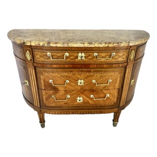 French Louis XVI Marble Top Inlaid Commode For Sale