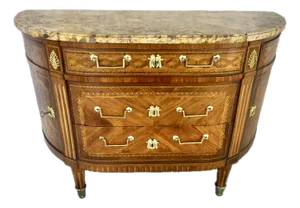 French Louis XVI Marble Top Inlaid Commode