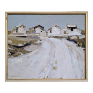 1964 Mid-Century Modern 'Beyond the White Road' Swedish Abstract Landscape Oil Painting, Framed For Sale