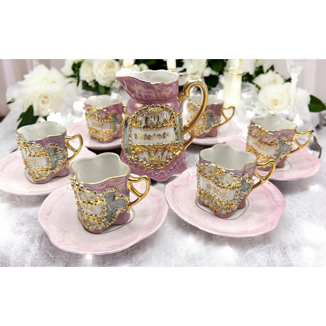 Gold Baroque Porcelain Coffee Service with Gold and Pink Decorations, Set of 13 For Sale - Image 8 of 14