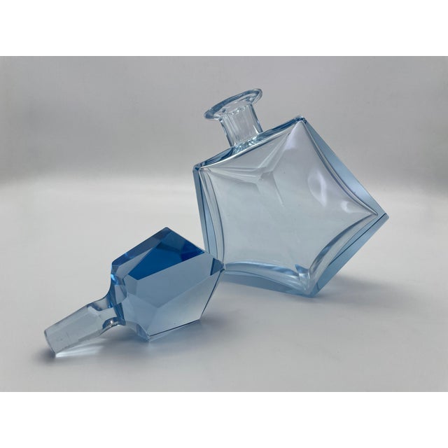 Late 20th Century Pair of Sculptural Light Blue Art Glass Decanters With Faceted Stoppers, Mid-Century Modern For Sale - Image 12 of 15