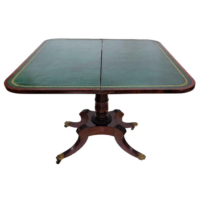 Antique American 19th C Regency Mahogany Flip Top Leather Game Table & Console For Sale - Image 10 of 18