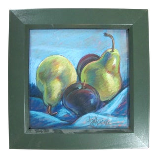 Signed Framed Original Pears Fruit Still Life Pastel Drawing For Sale
