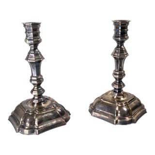 20th Century Pair of Danish Silverplate Candlesticks in Georgian Style by Hans Jensen For Sale