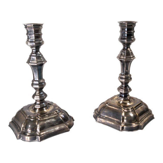20th Century Pair of Danish Silverplate Candlesticks in Georgian Style by Hans Jensen For Sale