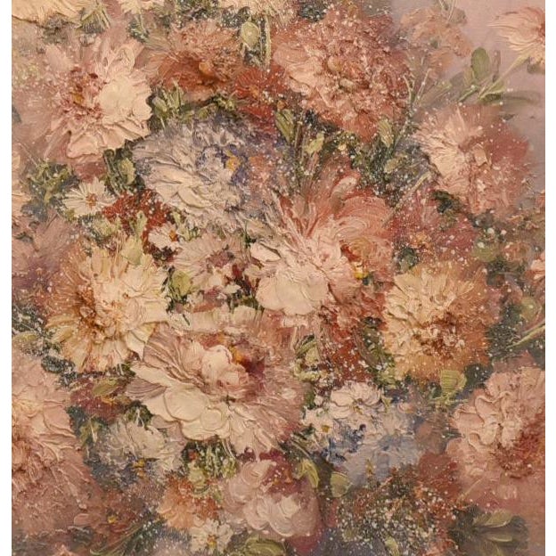 This exquisite oil painting by Artist P. Keating showcases a profusion of delicate blooms in varying shades of pink,...