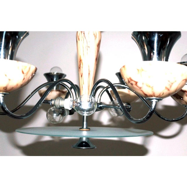Brown Art Deco Chandelier in Chrome, 1930s For Sale - Image 8 of 14