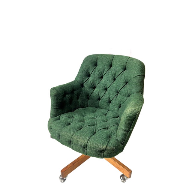 Vintage Green Jack Cartwright Truffled Back Swiveling Club Chairs For Sale - Image 4 of 6