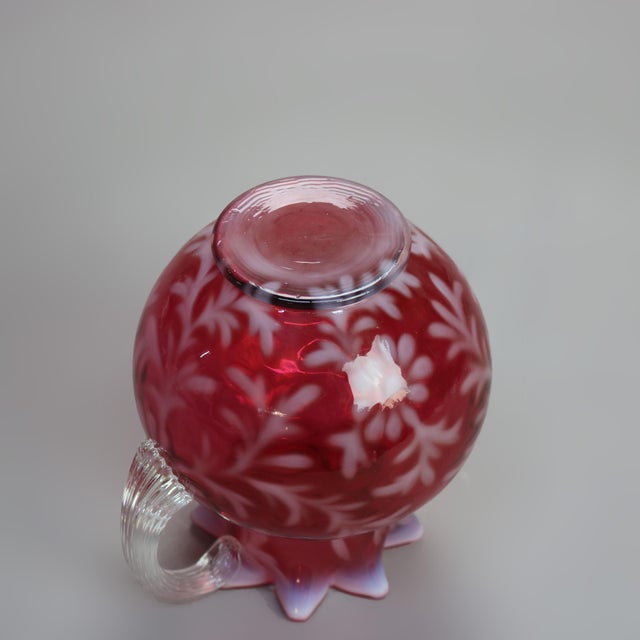 Antique Victorian Cranberry and Opalescent Glass Pitcher with Ruffled Rim, Circa 1900 For Sale - Image 6 of 6