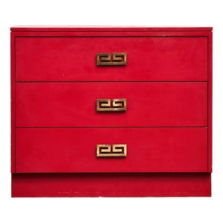 Mid-Century Modern Hollywood Regency Red Three Drawer Chest For Sale
