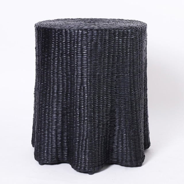 Mid-Century Modern Pair of Black Woven Reed Ghost Drapery Stands For Sale - Image 3 of 8