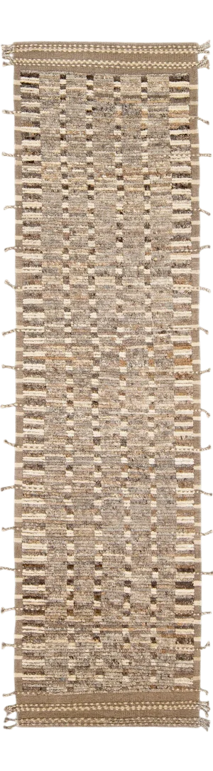 Modern Moroccan Style Brown Handmade Bohemian Motif Wool Runner