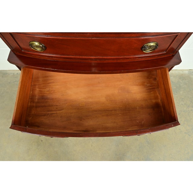 Wood Federal Inlaid Mahogany Bow Front Highboy Dresser by National Furniture, Circa 1960s For Sale - Image 7 of 14