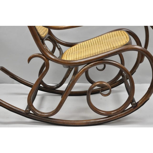 Vintage Mid Century Modern Thonet Style Bentwood & Cane Rocker Rocking Chair (A) For Sale - Image 9 of 18