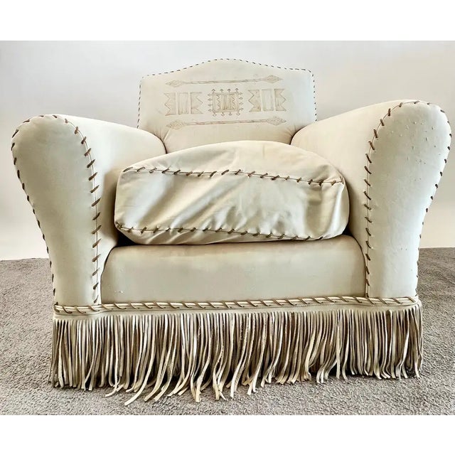 1980s Vintage Ralph Lauren Leather Club Chair, Hand-Painted Arrowhead & Fringe, 1980's For Sale - Image 5 of 18