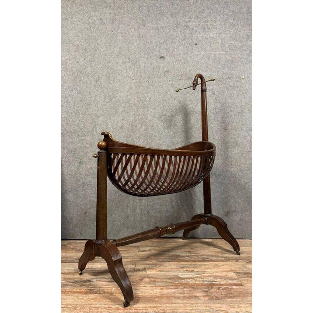 Brown Antique Mahogany Cradle with Swan Neck, 1810 For Sale - Image 8 of 10
