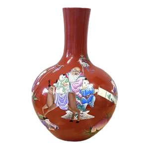 Large Vintage Qianlong Imperial Style Famille Rose Globular Vase With God of Longevity
