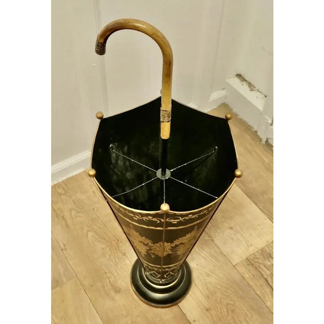1920s Italian Toleware Umbrella Stand Hand Painted Gold on Black, 1920s For Sale - Image 5 of 7