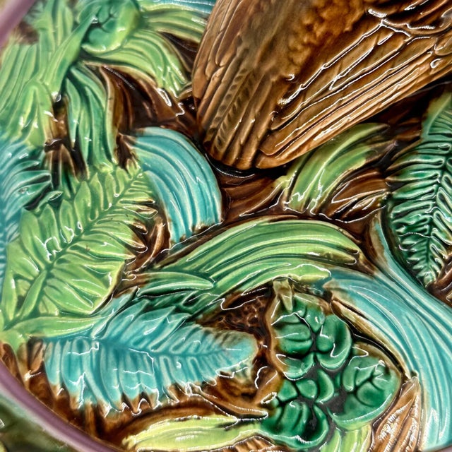 Turquoise A George Jones Majolica Game Tureen With a Quail and Her Chicks, English, 1874 For Sale - Image 8 of 12