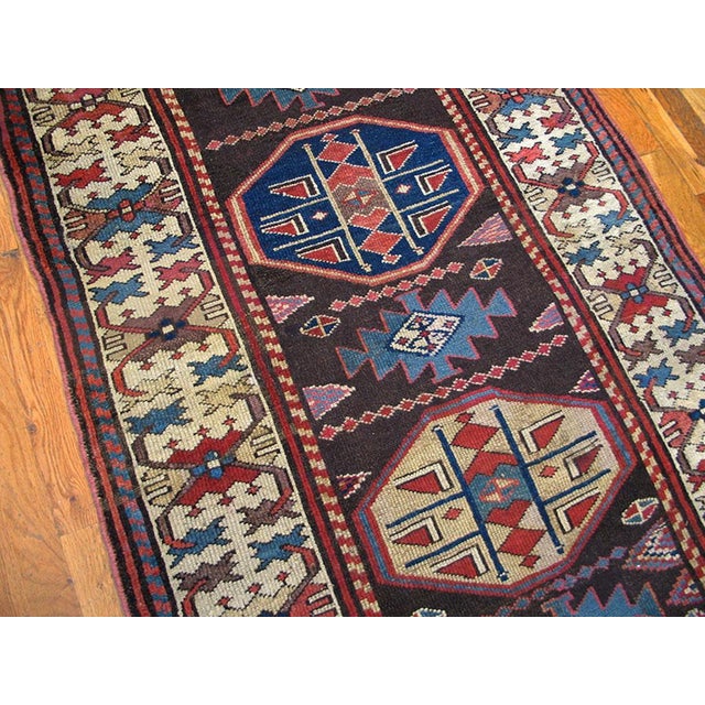 1890s Brown Geometric Tribal Antique Persian Kurdish Rug 3'5" X 8'3" Wool Handknotted Carpet For Sale - Image 4 of 6
