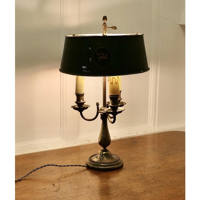 Forest Green French Silver-Plated Triple Bouillotte Desk Lamp, 1890s For Sale - Image 8 of 11